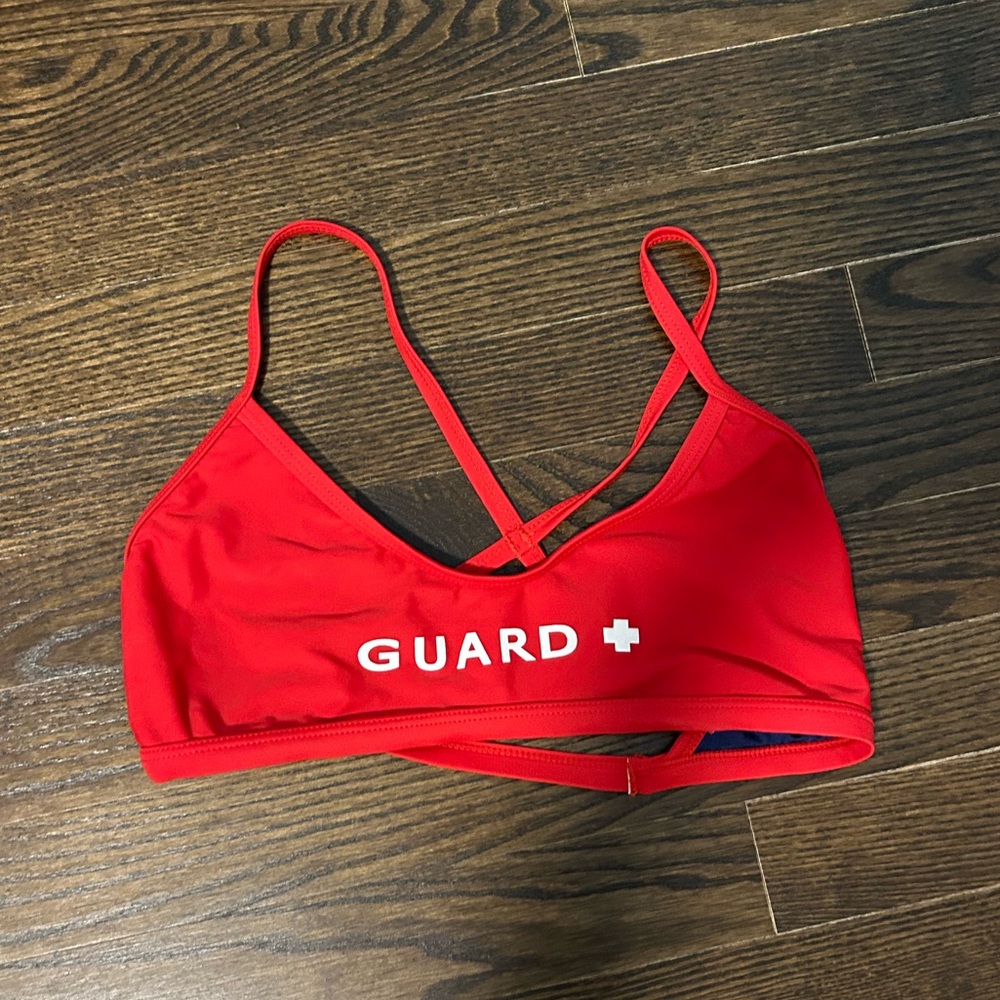Guard cross back red bikini top